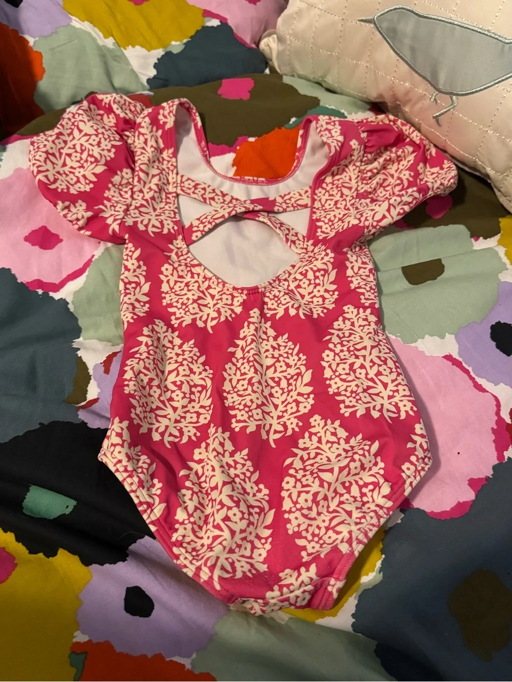 Boden—Girls' Pink Floral Puff-Sleeve One-Piece Swimsuit, 4-5